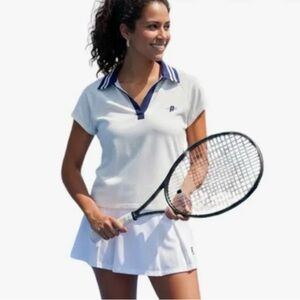 Prince PickleBall /Tennis Cream Polo with Blue Details NWT.